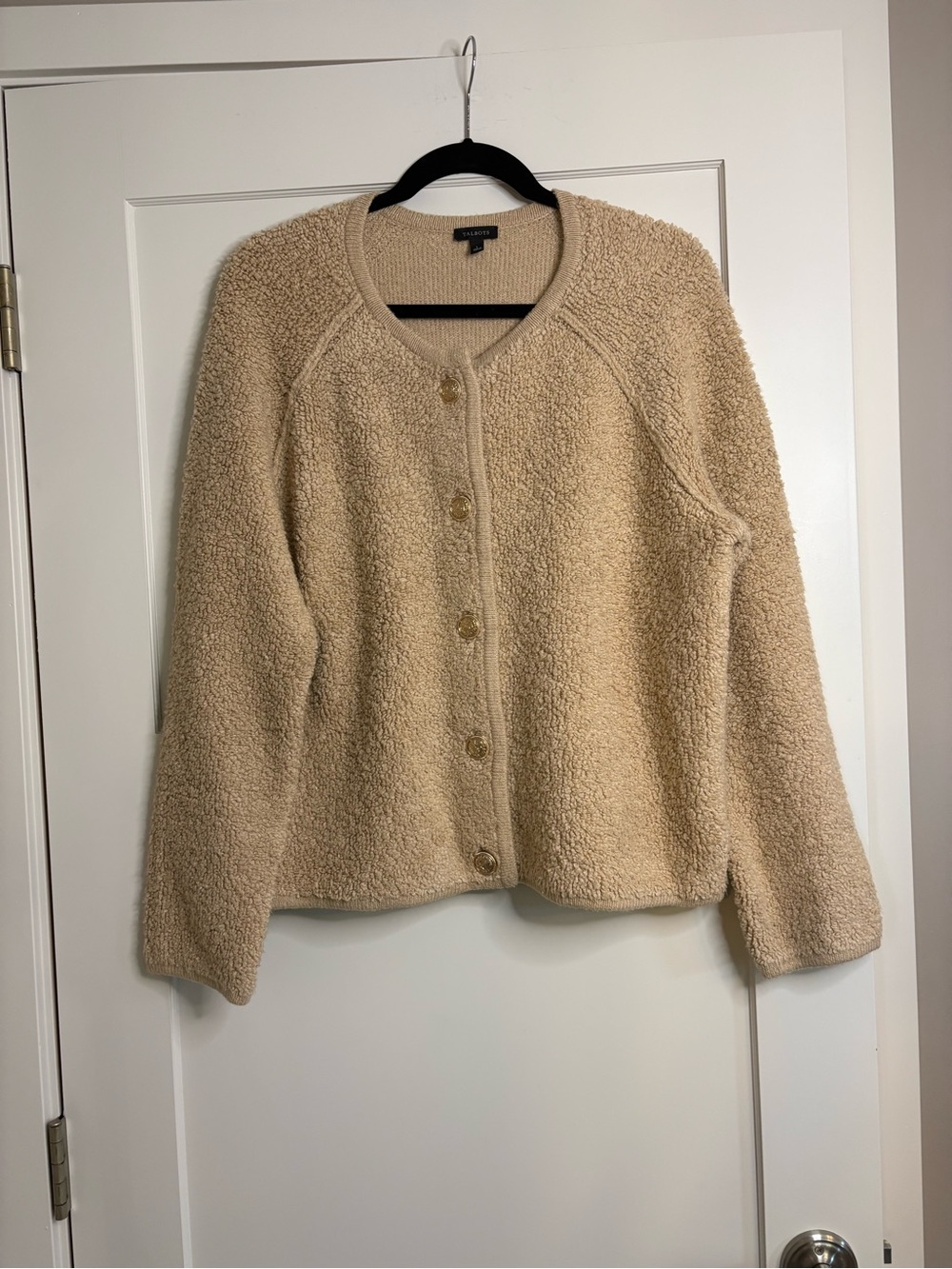 Talbots Boucle Teddy Bear Cardigan Sweater With Gold Buttons | Size Large - Picture 2 of 11